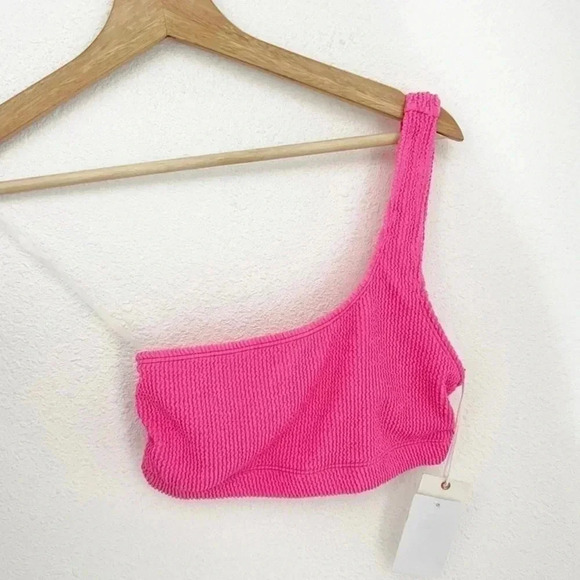 NWT Good American Bright Pink Always Fits Hot Shoulder Top, Size XXS-XS - Picture 2 of 7